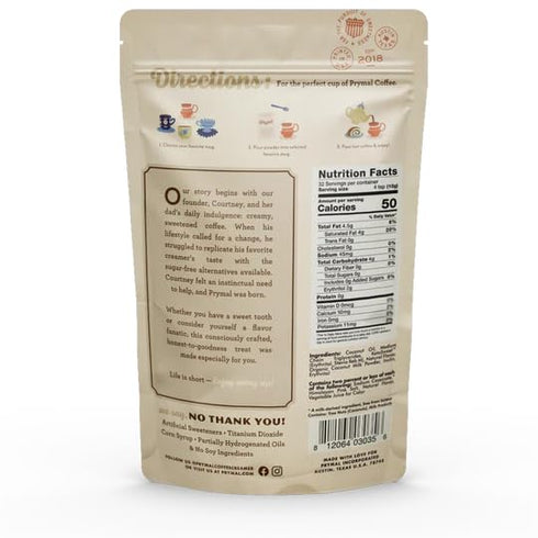 11.3oz PRYMAL Coffee Creamer - Keto, Non Dairy, Sugar Free (French Vanilla) Natural, Non Refrigerated Powder with MCT