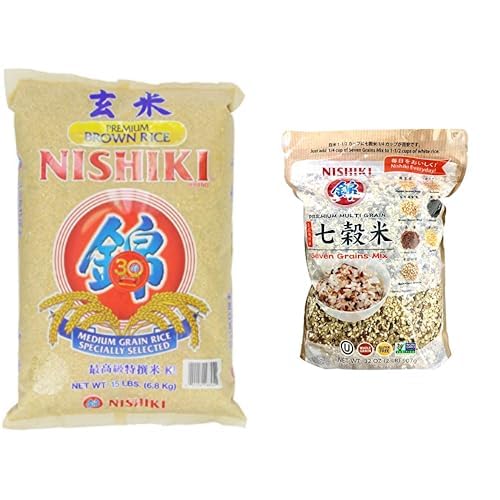 Nishiki Premium Rice Bundle - 15-Pounds Brown Rice & 2 Pound 7 Grains