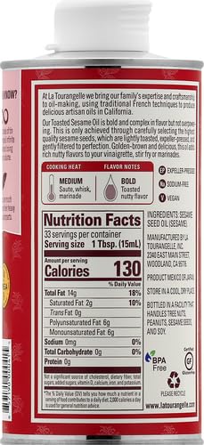 La Tourangelle Toasted Sesame Oil, Great for Cooking, Add to Noodles, Stir-Fry, Vegetables, 16.9 Fl Oz