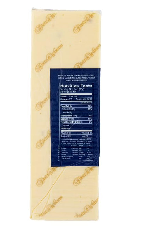 Generic 80 oz, 5 lb Pepper Jack Cheese, No artificial preservatives, colors or flavors, No fillers or extenders, Gluten