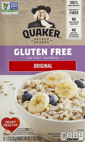 10 Packets Quaker Instant Oatmeal, Gluten Free Original, Breakfast Cereal