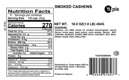 1 lb (16 oz), Yupik Smoked Cashews, Kosher, Crunchy Seasoned Nuts, Unique Smoky Flavor, Source of Protein & Iron