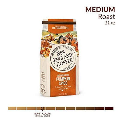 11oz (Pack 1) New England Coffee Pumpkin Spice Medium Roast Ground Coffee, Bag