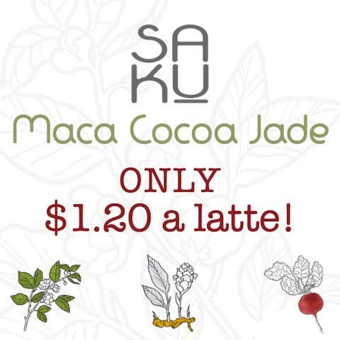 SAKU Maca Cocoa Jade Matcha Latte Blend, Super Food Tea, 2.1 oz Bag