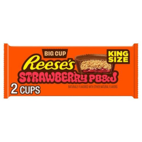 2.8 oz 16 Pack, REESE'S Big Cup Peanut Butter & Jelly Strawberry King Size Candy Bars, Each, Milk Chocolate with Peanut