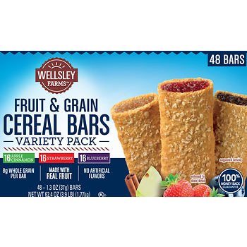 FQQF Wellsley Farms Fruit & Grain Cereal Bars Variety Pack, 48 ct. AS