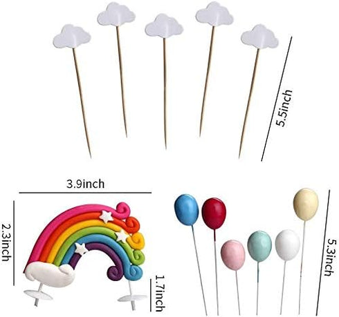DIYASY Rainbow Cake Topper Kit, Cloud Balloon Birthday Wedding Cake Flags for Party Baking Decoration Supplies
