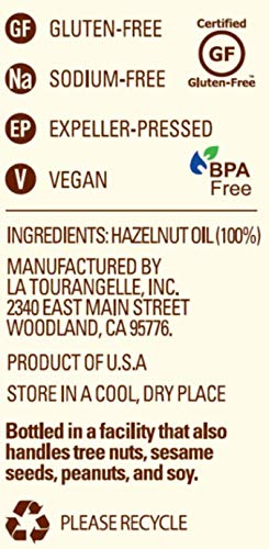 16.9 Oz La Tourangelle Roasted Hazelnut Oil, High-Oleic Oil Great for Baking, Stir-Frying, and Vinaigrettes, Fl
