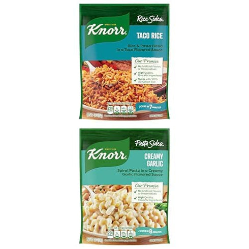 Knorr Discover Delicious Pasta Sides Bundle: Taco Rice & Creamy Garlic - Quick,