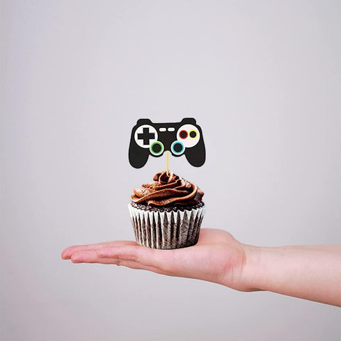 24 Pcs Video Game Controllers Cupcake Toppers - Gamepad Picks for Kids' Birthday Cake Decor.