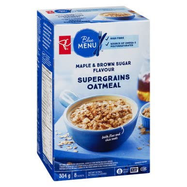 PRESIDENT'S CHOICE 304g/10.7oz, Blue Menu Maple & Brown Sugar Flavour Supergrains Oatmeal, Imported from Canada}