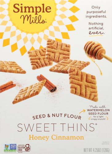 Dense,4.25oz,(Pack 2) Simple Mills Honey Cinnamon Seed & Nut Flour Sweet Thins,Paleo Friendly & Delicious Sweet Thin