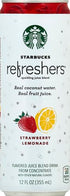 12 Oz (Pack 1) Starbucks Refreshers Strawberry Lemonade Sparkling Juice Blend, Fl
