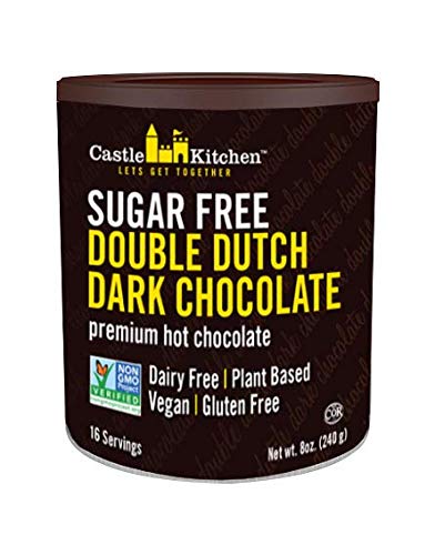 (2 Pack) 14 oz Castle Kitchen Sugar Free Dark Hot Chocolate Premium Plant Based, Dairy Free, Gluten-Free, Vegan Hot