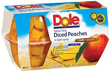 Dole Yellow Cling Diced Peaches Fruit Bowl in Light Syrup 4-4 oz cups