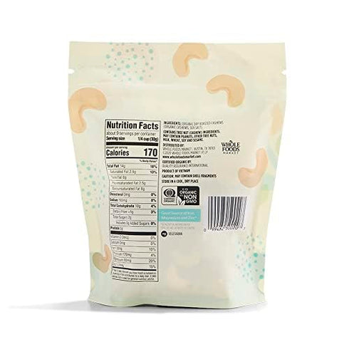 365 10 (Pack 2) by Whole Foods Market, Organic Dry Roasted & Salted Cashews, Ounce