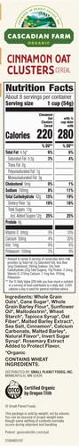 15 oz (Pack 2) Cascadian Farm Organic Cinnamon Oat Clusters Cereal, Made with Whole Grain, Non-GMO