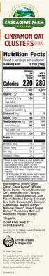 15 oz (Pack 2) Cascadian Farm Organic Cinnamon Oat Clusters Cereal, Made with Whole Grain, Non-GMO