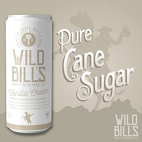 12 Oz 12 Pack Wild Bill's Vanilla Cream Soda, Classic Craft Soda Pop Soft Drinks, Sodas Made with Pure Cane Sugar