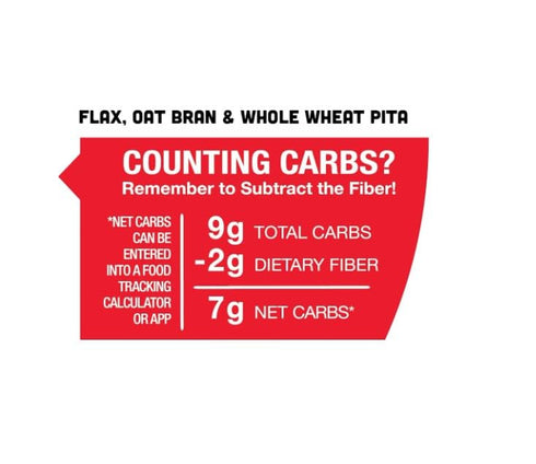 3-Pack, 7g (6 Pack, 18 Joseph's Pita Bread Reduced Carb Flax Oat Bran and Whole Wheat, Net Carbs per Serving, Fresh