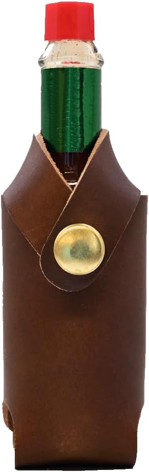 Hot Sauce Holster - Full Grain Leather Belt Holder - Solid Brass
