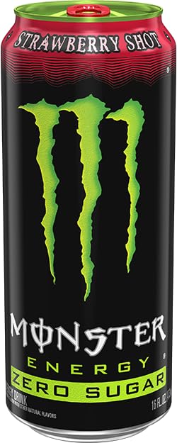 16 (Pack 15) Monster Energy Zero Sugar Strawberry Shot, Green, Original, Free Energy Drink, Ounce Can
