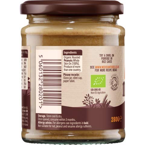 Meridian (280g) Pack 2 Organic Smooth Peanut Butter No Added Sugar