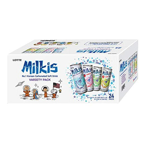Lotte Milkis Carbonated Drink 4 Variety Flavors, Apple, Melon, Strawberry & Original, 8.45