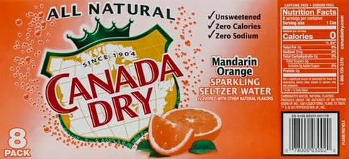 12 8 Count Canada Dry Mandarin Orange Sparkling Seltzer Water, Fluid Ounce Can