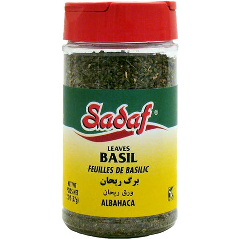 Sadaf Dried Basil Leaves, 2 Oz Bottle with Shaker Top for Cooking and Food Seasoning, Mediterranean Cuisine Spice