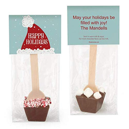 Hot Chocolate Spoons Personalized Christmas Gourmet Milk Chocolate Favors (12 Pack) -