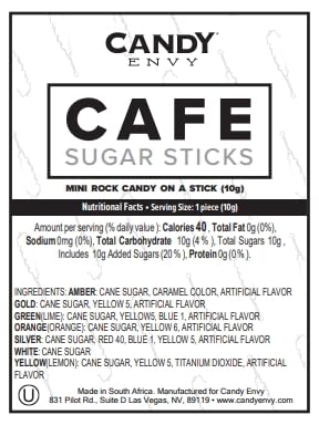 36 Candy Envy - Green Caf Sugar Sticks Mini Rock Candy - Individually Wrapped Drink Stirrers - Lime Flavored