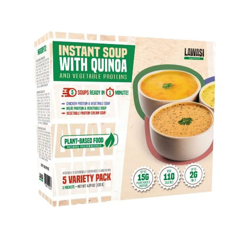 Lawasi Instant Healthy Soup Quinoa & Vegetable Protein 5 Packets, 3 Flavors