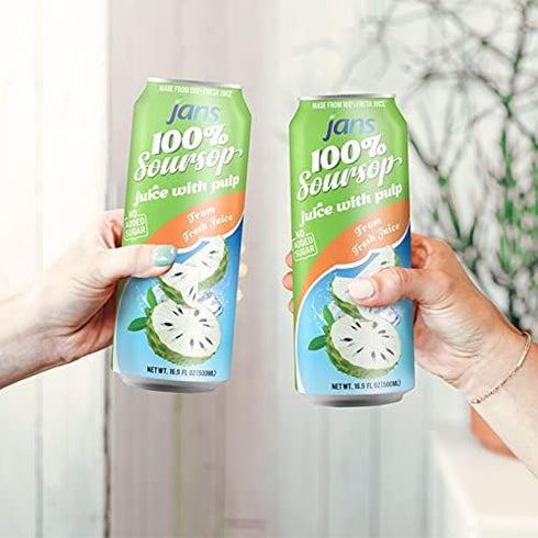 100% (16.9 oz, Pack 12) JANS Soursop Juice with Pulp of NO Sugar Added, Pure Guanabana Graviola Fresh from Juice, Not