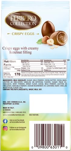 10 Count, Pack 5 3.5 Oz Ferrero Fine Hazelnut Milk Chocolate Eggs, Easter Basket Stuffers, Hazelnut Flavored, of Bags