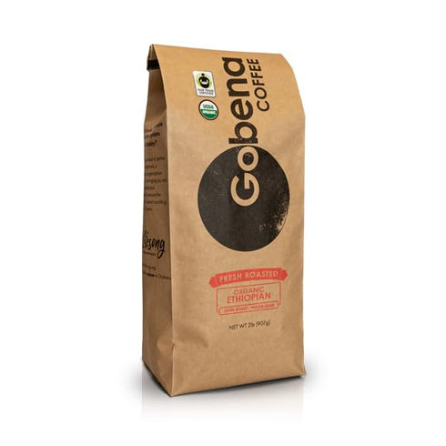 Gobena Coffee 2lb Fair Trade Organic Certified Ethiopian Whole Bean Dark Roast,