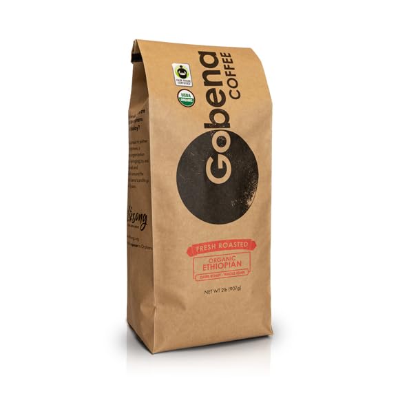 Gobena Coffee 2lb Fair Trade Organic Certified Ethiopian Whole Bean Dark Roast,