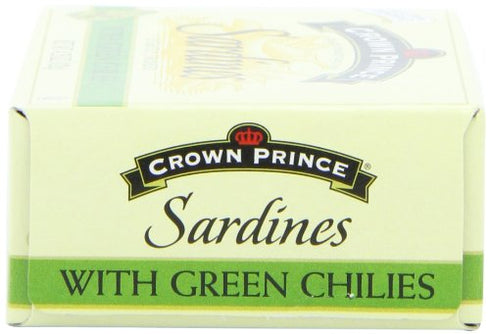 4.25-Ounce (Pack 12) Crown Prince Sardines with Green Chilies, Cans