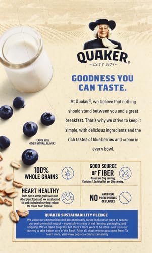 8.4 oz Quaker Instant Oatmeal Breakfast Cereal, Blueberries & Cream