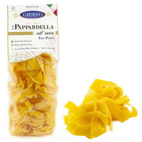 340g 6 pack Giusto Sapore Classic Pappardelle All Vovo Italian Egg Pasta Nest - - Premium Bronze Drawn Durum Wheat