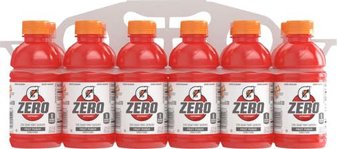 12oz 12 Pack, Gatorade Thirst Quencher Zero Sugar Sports Drink, Fruit Punch, Bottles, Electrolytes for Rehydration