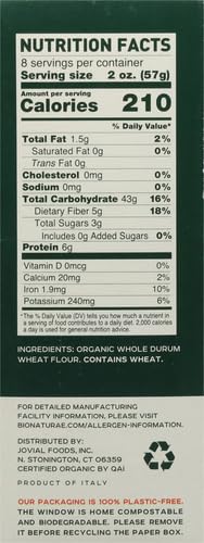 16 Oz Bionaturae Organic Pasta, Whole Wheat Penne