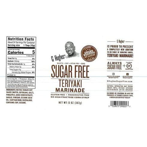 G Hughes Sugar Free Original Teriyaki Marinade Sauce - Gluten Free, 13 Ounce with Metal Spoon