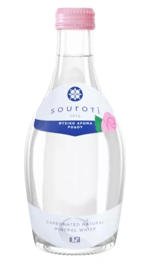 Generic SOUROTI Natural Carbonated Mineral Water, Rose Flavor, 0.25L Glass Bottle