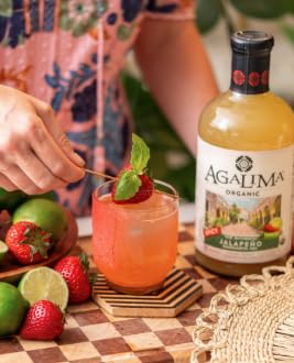 1 (33.8 Oz) Agalima Authentic Organic Spicy Jalapeno Margarita Drink Mix, All Natural, Liter Fl Glass Bottle