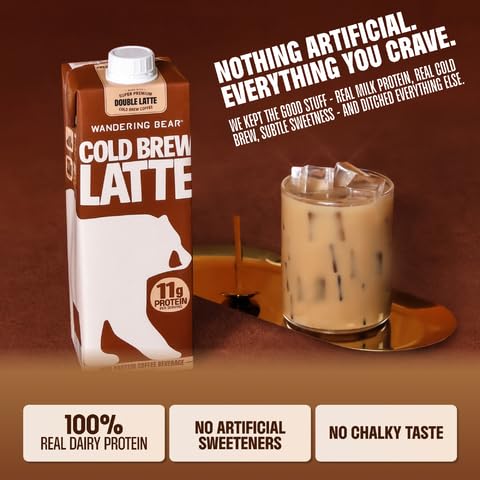 32 oz, 3 pack 11 100 5 Wandering Bear Double Latte Organic Cold Brew Coffee fl - Creamy High-Protein Cold Brew Latte, g
