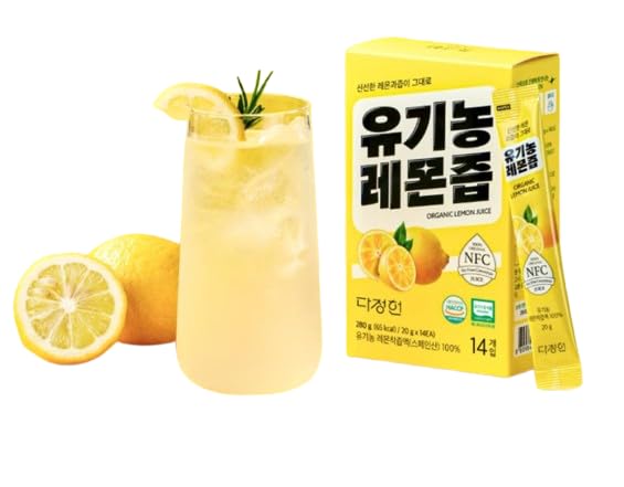 DAJEONGHEON Organic Lemon Juice Stick Packets - 100% Pure Cold-Pressed NFC Lemon