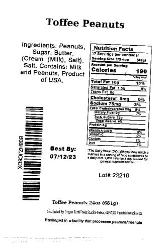 (24oz) Oregon Farm Fresh Snacks Toffee Peanuts - Sun-Baked Sweet Covered in Toffee - Locally Made Butter Snack - All
