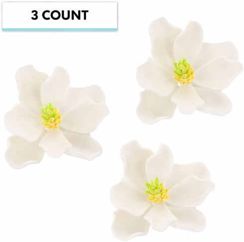3 Count Global Sugar Art Magnolia Blossom Sugar Cake Flowers, White, Large, by Chef Alan Tetreault