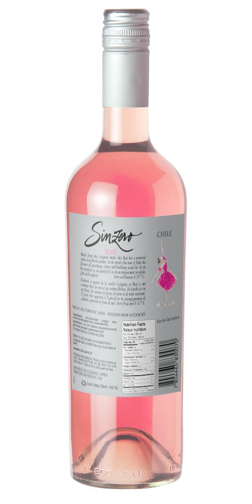25.4 oz 0.5% SINZERO - Non-Alcoholic Ros Wine - fl Bottle - De-alcoholized under ABV Low Calorie Vegan Ros - Pale